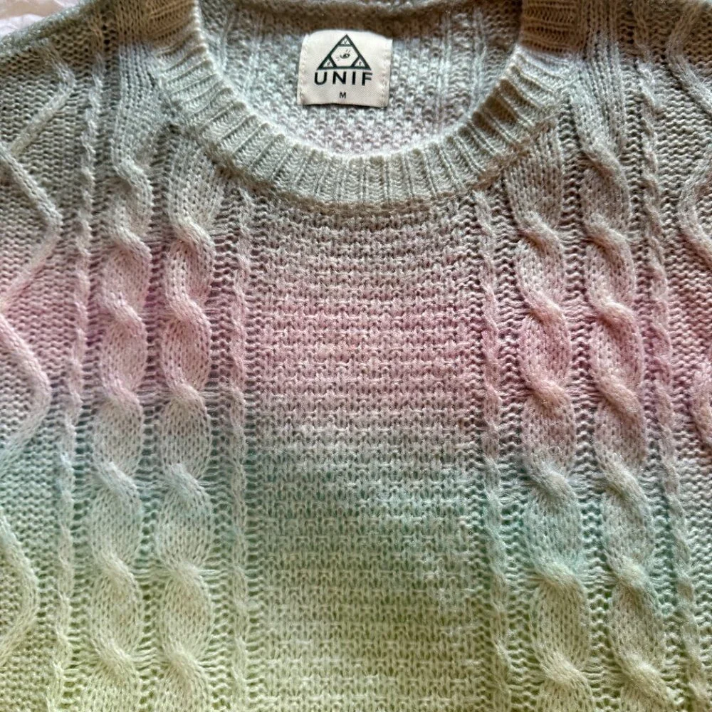 UNIF Cake Sweater Pullover Pastel Rainbow Twee Ombré Cable Knit Soft Size Medium - Picture 7 of 14